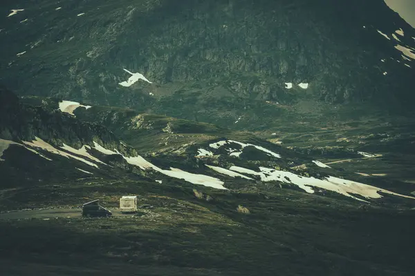 Van Camping Kempingezés Valahol Norvég Vadonban Közúti Utazás Témája Jogdíjmentes Stock Képek