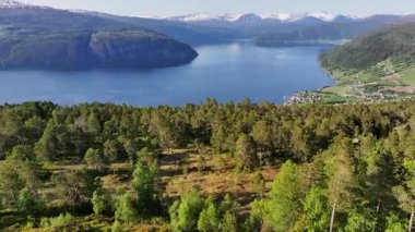 Uzakta canlı yeşil ormanlar ve görkemli dağlar tarafından çerçevelenmiş barışçıl bir Norveç fiyordunun güzelliğini keşfetmek doğanın sükunetini ve ihtişamını gözler önüne seriyor..
