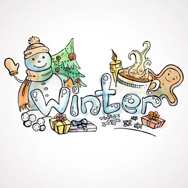 stock vector Coloring page inscription winter, vector watercolor style illustration