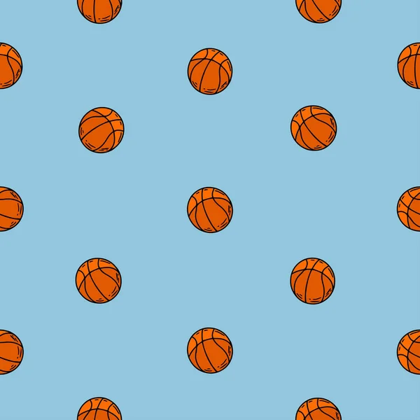 Stampa Basket Tessuti Modello Senza Cuciture Con Pallone Basket Testo — Vettoriale Stock
