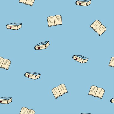 Kitaplar ve gözlük kusursuz desen. El çizimi karalama stili. Vektör, minimalizm, taslak. Duvar kağıdı, tekstil, ambalaj kağıdı, arka plan okuma, eğitim kitapçısı bilimi