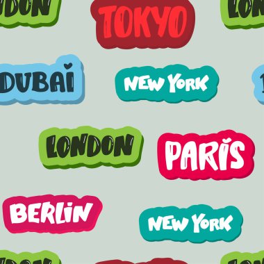 Dünyadaki şehirler kusursuz kalıplar. Vektör Typography geçmişi. İngilizce sözcükler.