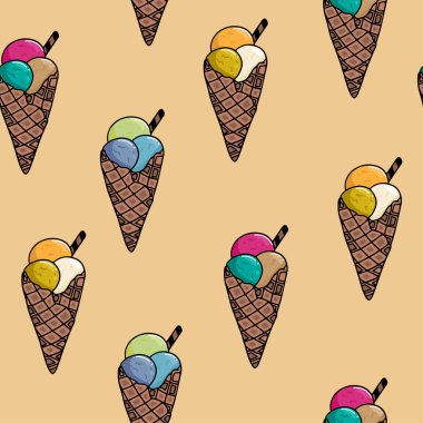 Space ice cream seamless pattern. Sweet vector illustration for print on packaging, fabric, textile, wallpaper.