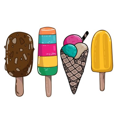Beyaza izole edilmiş vektör dondurma örnekleri koleksiyonu. Vektör illüstrasyonu