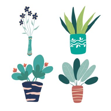 Pot flowers. isolated on white hand drawing.