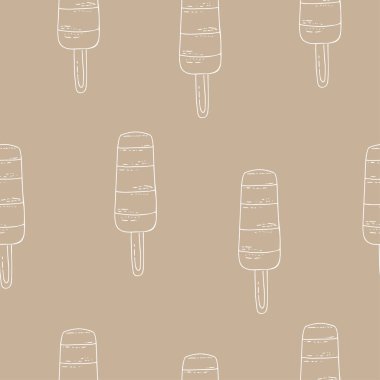 Seamless pattern with Ice cream, black and white icons