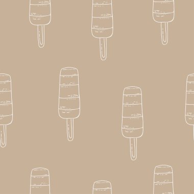 Seamless pattern with Ice cream, black and white icons,