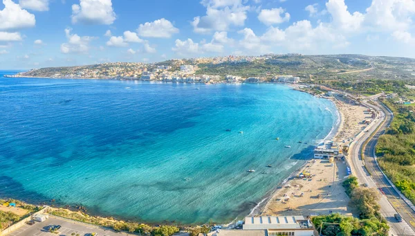 Landschaft Mit Mellieha Bay Strand Malta — Stockfoto