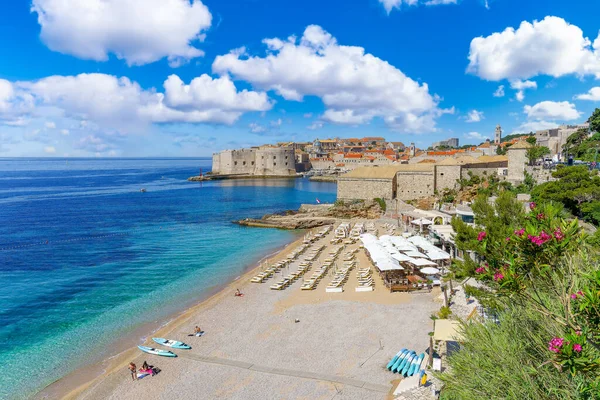 Landscape Banje Beach Old Town Dubrovnik Dalmatian Coast Croatia — Stock Photo, Image