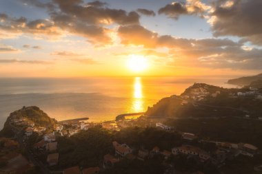 Landscape with Ribeira Brava town at sunset, Madeira island, Portugal