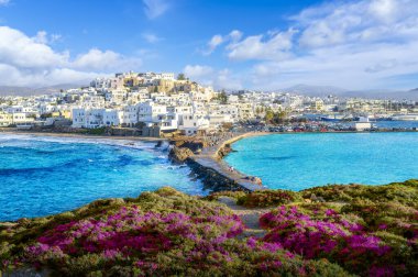 Naxos Chora kasabasının Panorama 'sı, Naxos Adası, Yunanistan Cyclades
