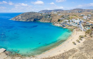 Agia Anna plajı, Mykonos adası, Yunanistan Kiklad manzarası