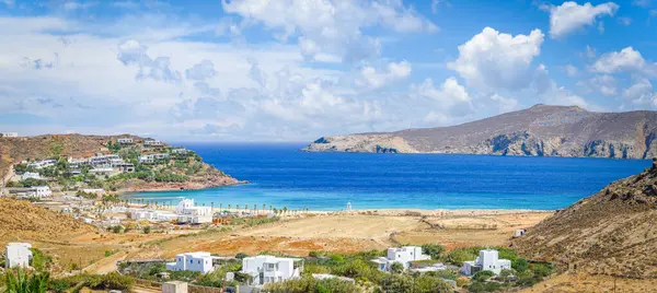 Lansekap Dengan Pantai Panormos Pulau Mykonos Yunani Cyclades — Stok Foto