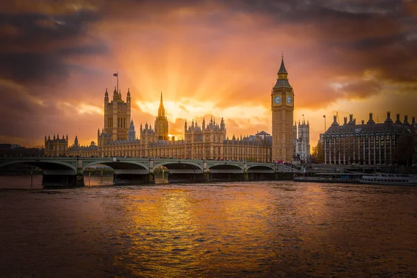 Landskap Med Big Ben Och Westminster Palats Vid Solnedgången London — Stockfoto