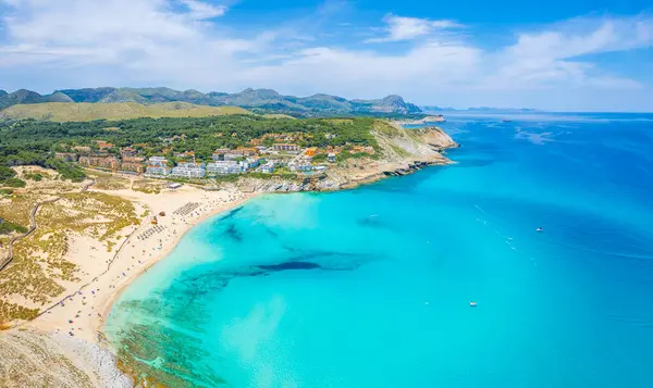Stunning Aerial View Cala Mesquida Pristine Mallorcan Beach Turquoise Waters — Stock Photo, Image