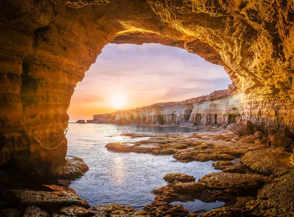 Stunning Sunset View Ayia Napa Sea Caves Cyprus Showcasing Serene Stock Snímky