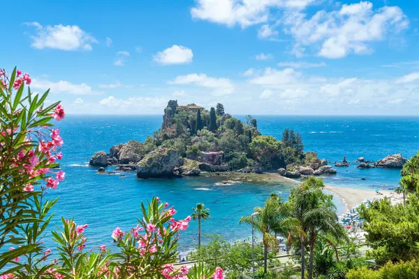 stock image Landscape with beauty of Isola Bella in Taormina, Sicily, with crystal clear waters