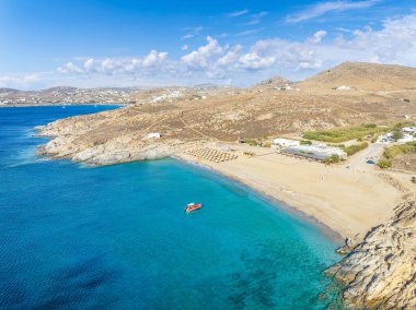 Lia plajı, Mykonos adası, Yunanistan Kiklad manzarası