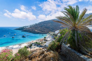 Psarou plajı, Mykonos adası, Yunanistan Kiklad manzarası