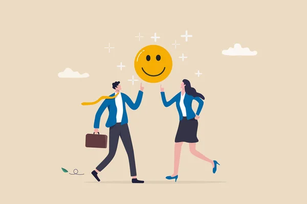 고용주의 회사의 긍정적 사업가와 즐거운 직장에서 미소짓는 얼굴의 상징을 — 스톡 벡터