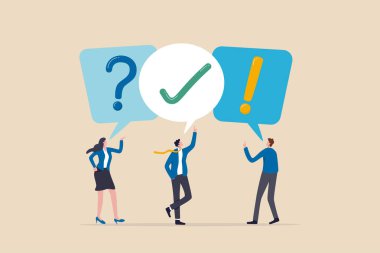 FAQ, question and answer, solution to solve problem, business advice or help and support service, communication or team brainstorm concept, business people asking question and answer to solve problem. clipart