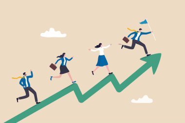 Performans yönetimi, çalışan değerlendirmesi veya gözden geçirme, kariyer büyümesi veya iyileştirme planı, kariyer geliştirme konsepti, iş adamı ve kadın çalışanlar performans grafik ve grafiklerini yükseltiyor.