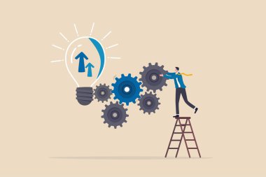 Performans konseptini artırmak için süreç iyileştirme, verimliliği veya üretkenliği artırmak için ayarlama, proje ilerlemesi veya geliştirme, iş adamı kalkınma sürecini geliştirmek için sisteme dişli koydu.