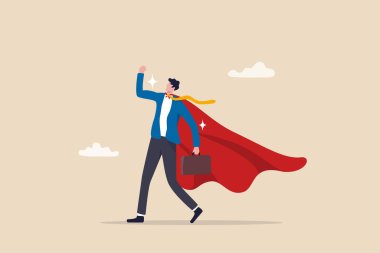 Confidence businessman success or leadership concept, superhero or strong, strength to win or get job done, outstanding employee or best worker, courage and determination.