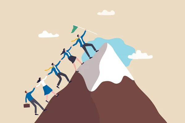 Teamwork Help Success Together Leadership Lead Team Achieve Goal Target — Stock Vector