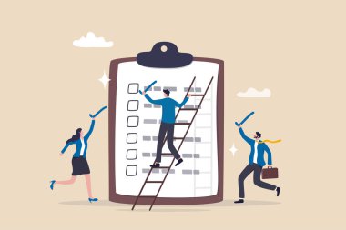 Yapılacaklar listesi, iş kontrol listesi veya başarısı, proje yönetimi, iş bitirilecek takım çalışması, tam plan konsepti, iş arkadaşları kontrol kutusu görev listesi panosuna onay damgası konmasına yardım ediyorlar.