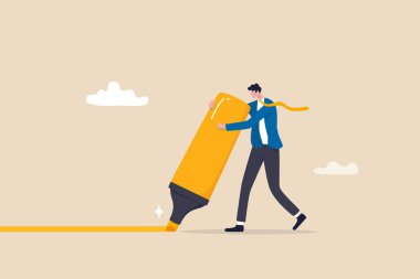 Önemli bilgileri işaretle veya vurgula, iş mesajı için hatırlatma veya not al, başarı planı, ajanda ve atama konsepti, ciddi işadamı fosforlu kalemle önemli işaretleri vurgula.