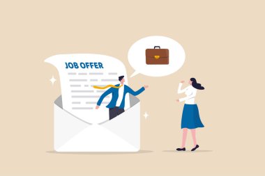 İş teklifi veya yeni fırsat, kariyer terfisi veya yeni ofise geçme kararı, istihdam veya işe alım, boşluk veya işe alım kavramı, e-posta zarfındaki işadamı adaylara yeni bir iş teklifinde bulundu.