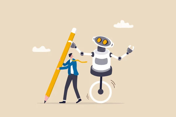 Τεχνητή Νοημοσύνη Εργασία Ανθρώπινο Ρομπότ Αυτοματισμού Για Βοηθήσει Την Επιτυχία — Διανυσματικό Αρχείο