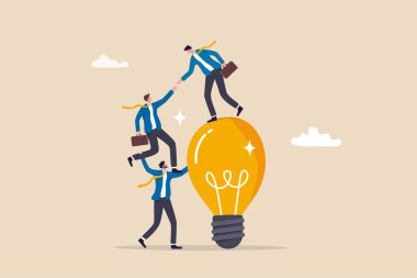 Birlikte başarının desteklenmesine yardımcı olmak, işbirliği için takım çalışması ortaklığı, çalışanların hedef kavramına ulaşmasına yardımcı olmak için liderlik veya yönetici, iş adamları iş arkadaşlarının ampul fikrine tırmanmalarına yardımcı olur.