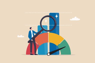 Başarı, sonuç değerlendirmesi, analiz veya karşılaştırma konseptini ölçmek için KPI anahtar performans göstergesi, metrik grafik ölçeğini büyüt.