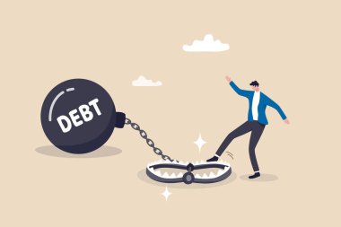 Borç tuzağı aşırı harcamaları, tehlike borçları, cezbedici alımlar, kredi veya kredi kartı yükümlülükleri, para yükü çaresizliği, mali tuzak başarısızlığı veya iflas kavramı, genç adam riskli borç tuzağına bastı.