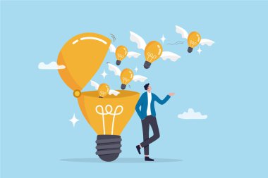 Fikir nesli, yaratıcılık veya yenilik yeni fikirleri, icadı ve bilgiyi, hayal gücü veya çözüm kavramı için bilgeliği teşvik eder, genç yetişkin adam yeni fikirler geliştirmek ve üretmek için ampulü açar.