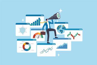 Kar fırsatı, mali tablo ve grafik bilgisi, borsa simsarı için grafik göstergesi, istatistiksel konsept, mali tabloda işadamı aramak için veri analizi.