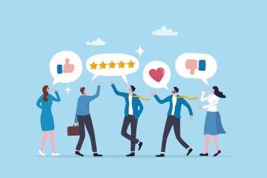 Çalışan geri bildirimi, görüş veya değerlendirme, müşteri hizmetleri kalitesi, anket sonuçları veya sosyal medya yorumu, değerlendirme, değerlendirme veya sıralama konsepti, iş adamlarının geri bildirim iletişimi.