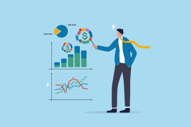 Finansal veriler, yatırım şeması ve grafik şeması, muhasebe raporu, veri büyümesi, pazarlama analizi, istatistik sunum konsepti, iş adamı dolar işareti ile mali veri diyagramı.
