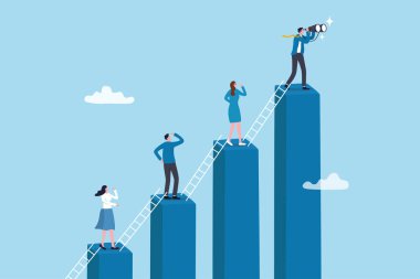 Kariyer büyüme fırsatı, liderlik vizyonu veya çalışan gelişimi, hiyerarşi veya büyüme ve başarı motivasyonu, iş seyahati, iş adamı kariyer büyümesi için basamakları tırmanır.