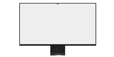 Slovakya, Bratislava, 28 Nisan 2023 - boş ekranlı 32 inçlik yeni bir iMac kavramı. M3 pro ultra. Yeni büyük ve güçlü bir Apple bilgisayarı. Uzay grisi iMac 2023. En fazla M3.