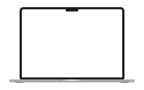 2023年6月6日 ブラチスラバ スロバキア 新しいMacbook Air 13と15インチのシルバーカラーをレンダリングします 前髪のある新しい大きなMacbook 正面ビューのモックアップ 透明な画面でノートパソコンのレイアウト — ストック写真