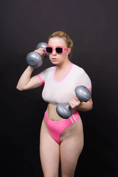 Leende Ung Fyllig Fitness Sportig Förförisk Kvinna Träna Gör Motion — Stockfoto