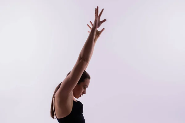 Athletic Woman Swimsuit Doing Yoga Push Ups Beautiful Female Exercising — Stock Photo, Image