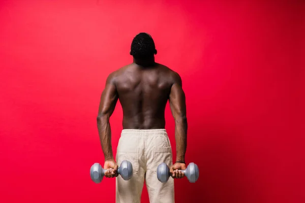 Homem Africano Negro Muscular Com Músculos Abdominais Determinação Exercício Sucesso — Fotografia de Stock
