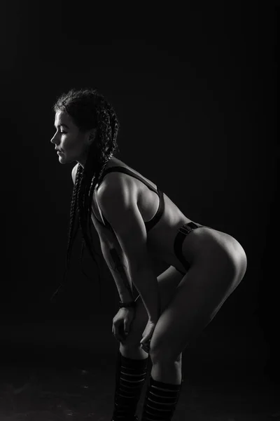 Beautiful Seductive Woman Black Lingerie Carefree Model Perfect Body Hot — Stock Photo, Image
