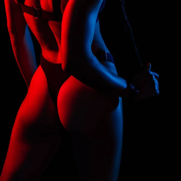 Красива Спокуслива Жінка Чорній Білизні Безтурботна Модель Ідеальним Тілом Гаряча — стокове фото