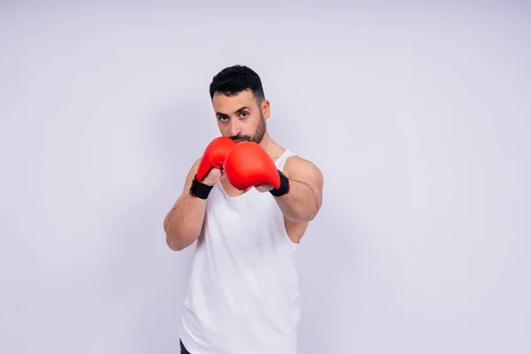 Young Caucasian Handsome Man Isolated White Background Boxing Gloves — 图库照片