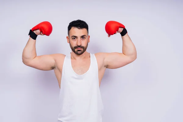 Young Caucasian Handsome Man Isolated White Background Boxing Gloves — 图库照片